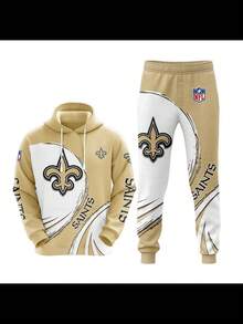 New Orle-Ans Sai-Nts Women's Stylish 3D Printed Two-Piece Tracksuit - Team Two-Piece Tracksuit With Long-Sleeved Hoodie And Jogging Pants, Football Game Day Look Hoodie Set, Suitable For Casual Outdoor And Fitness Wear In Spring And Autumn. - 彩色 - 查看 1