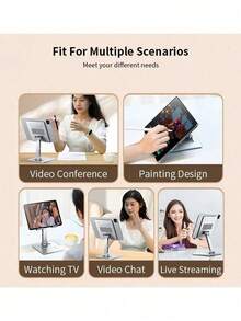 便携式高度可调360°旋转可折叠通用桌面支架，适用于iPad、平板电脑、手机、智能手机 - 坚固的加厚金属支撑杆，稳定耐用，多功能支架，适用于学习、工作、视频通话 - 彩色 - 查看 7