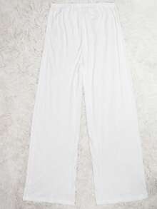 女士透视透明喇叭罩衫海滩夏季长裤泳衣比基尼下装罩衫松紧腰阔腿宽腿裤 - 白色 - 查看 2