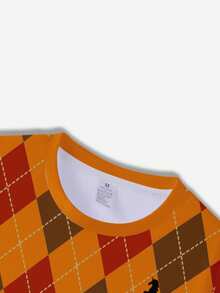 3D千鸟格印花男士T恤 - 多色（棕色/米色/白色/棕米色）休闲夏季短袖，透气圆领，可机洗条纹衬衫，适合派对、休闲穿着和叠穿 - 男士理想礼物 - 彩色 - 查看 4