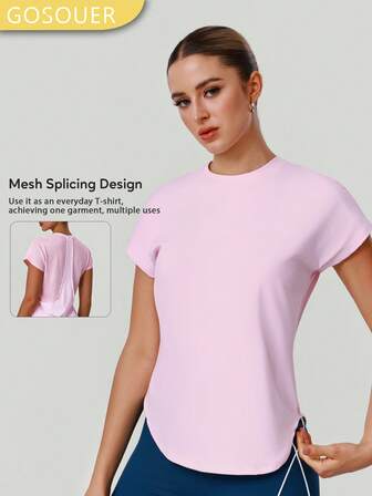 GOSOUER 女士仿网眼两件套上衣T恤短裤宽松休闲运动健身训练舒适运动服