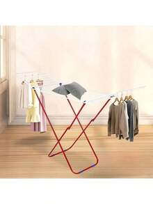 1pc (Stretched Size 180*50*105cm) X-Shaped Foldable Clothes Drying Rack, Easy To Assemble, Multi-Functional Laundry Rack, Suitable For Indoor And Outdoor Use, Space-Saving - Red and White - View 2