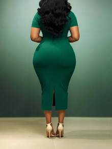 فستان كاجوال أنيق من قماش محبوك ذو لون أحادي، قصة غير متماثلة/غير منتظمة بياقة مستديرة، طول متوسط، مناسب لحفلات الشاي والمكتب اليومي والتنقل والزي الرسمي للمعلمين والملابس الرسمية الكاجوال وملابس الكنيسة والترفيه الخارجي في الربيع والصيف والخريف والشتاء، فستان أنيق للسيدات - أخضر - مشاهدة 5