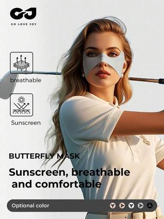 1pc New Ice Silk Solid Color Half Butterfly Wing Design Face Mask, Outdoor Golf Sun Protection UV-Resistant, Breathable Ladies Cheekbone Mask