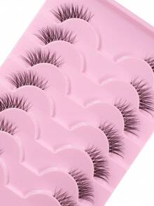 10 Pairs 3D Faux Mink False Eyelashes, Natural Looking Full Strip Half Eye Lashes, Transparent Band Short Fake Mink Eyelashes, Makeup Thick Eyelashes - Black - View 5