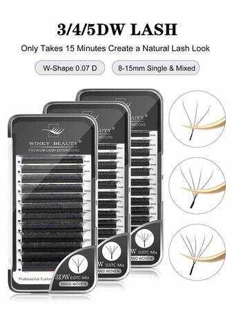 Winky Beauty 12 Rows W-Shape Eyelash Extension 3d 4d 5d W Natural Soft Premade Fan Hot Fashion Bloom Effect Individual Eye Lashes For Beauty Makeup Tools 0.07mm Fake Eyelashes Light Full Dense Automatic Flowering 8-15mm
