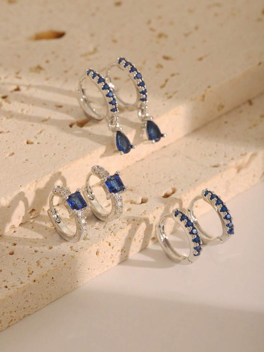 6件套优雅时尚立方氧化锆水滴几何铜耳环套装，金色个性化耳环，时尚生日礼物，适合女性日常、节日、派对佩戴，也是送给朋友的佳品。