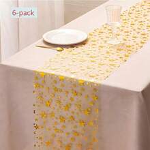 1pc/6pcs 28x275cm Gold Metallic Shiny Rectangular Polyester Tablecloth, Wedding Decoration, Birthday, Home Decor - Gold - View 15