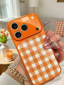 Check PatternA Chessboard Element Anti Drop All Inclusive Lens Orange High-Definition Glass Smartphone Case, Compatible With IPhone 17/Air/17 Pro/17 Promax/16/15/14/13 And Other Phone Models, Suitable For Giving As A Gift To Friends - Orange - View 5