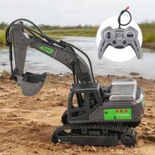 1pc Remote Control Excavator, Alloy Boom, Crawler All-Terrain Drive Mechanical Arm, Realistic Construction Vehicle, Children's Toy Model. Includes 3.7V 500mAh Lithium Battery, Remote Control Requires 1.5V*2 AA Batteries (Not Included) - Grey - View 1