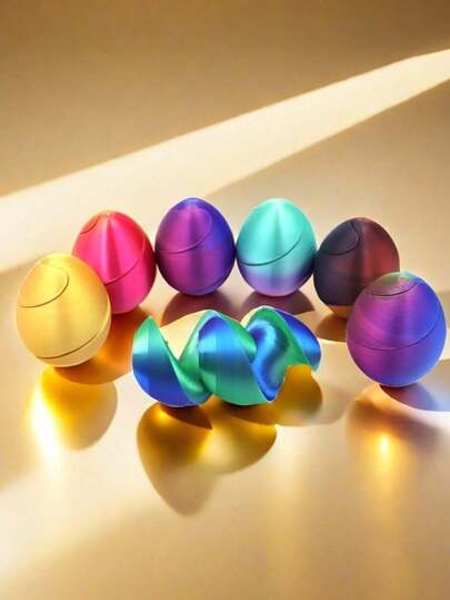 1pc 3D Spiral Printed Colorful Egg, Creative Stress Relief Toy, Easter Egg, Suitable For Halloween, Christmas, Thanksgiving Decoration And Gift, Ideal Birthday Gift (Random Gradient Color), Fun, Valentine's Day, Party Favor