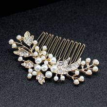 1 pieza Peine de cabello para boda hecho a mano con cristales, diseño vintage de flor, hoja y mariposa, accesorio de cabello nupcial para el Día de San Valentín - Plateado - Ver 15