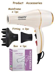 CRASTS 1 Hair Dryer With 1 Concentrator Nozzle & 1 Diffuser Nozzle, Straightener, Curling Iron, Curling Wand, Straightening Iron, Styling Brush, Curling Brush - EU F Type Plug(220-240V) - View 10