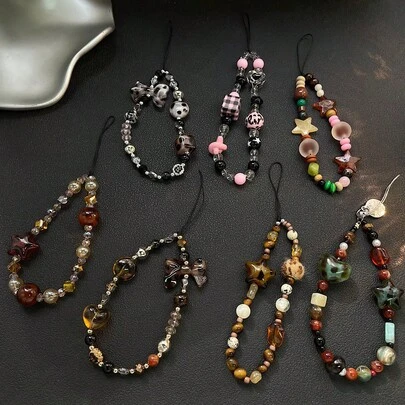 豹纹琥珀色手机挂绳，新款时尚短款手机挂绳，创意CCD相机吊坠，个性化挂链，高端