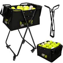 Tennis Ball Hopper Cart With 4 Wheels,Foldable Large Capacity Pickleball & Tennis Ball Collector For Court Training, Coaching - Black - View 1