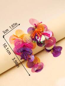 Handmade Colorful Hot Pink Shell Sequin Beaded Flower Drop Earrings Statement Earrings For Girl And Women Gift For Her Summer Vacation Beach