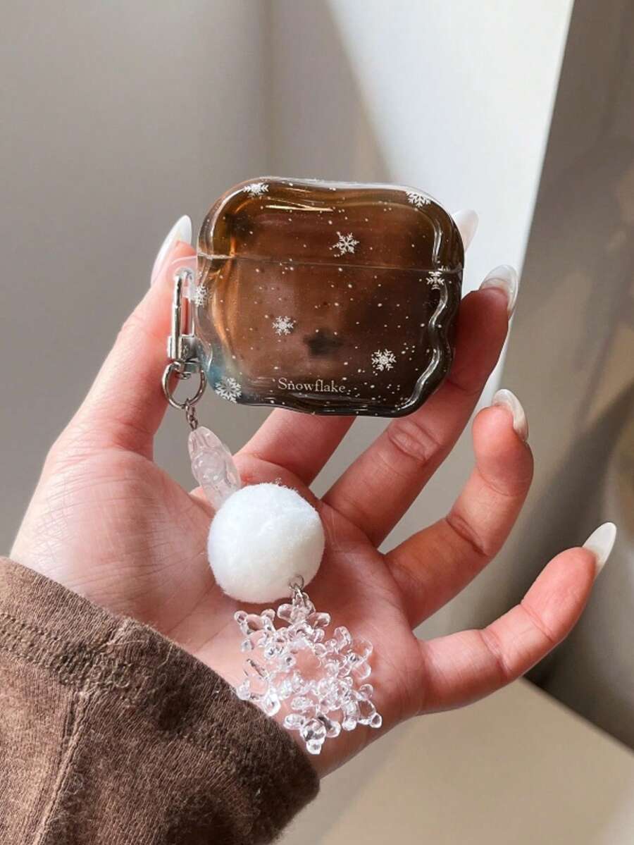 Autumn/Winter Brown Tie-Dye Snowflake Decor Compatible With Airpods 4 Protective Case, Pro 3rd Gen, Apple Earphone Case 2nd Gen Wireless Bluetooth, 3 Soft Full Cover Case For Women - Multicolor - View 1