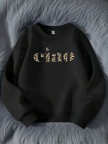 ' Leopard Print Ciao Italian Letter Sweater - Winter Warm Long Sleeve Round Neck Sweater Vest With Golden Ciao! Text & Leopard, Casual & Playwear (Black) - màu đen - Xem 1