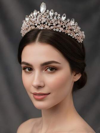 1 pieza Corona de boda de lujo con cristales - Corona de flores de strass hecha a mano, tocado de moda para mujer, regalo de fiesta, diadema, accesorio nupcial elegante con cristales brillantes