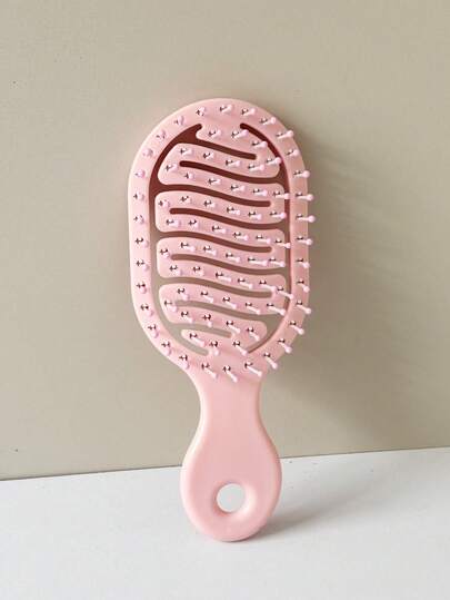 1pc Mini Size Pink Hollow Design Comb, Dual-Use Portable Comb, Essential Travel Item For Women In Summer (With Hole At Bottom For DIY Decoration)
