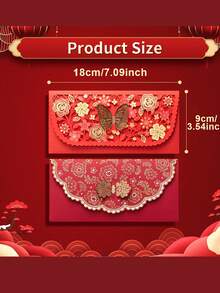 10Pcs Red Envelope Set, Elegant Red Envelope Gift Bag, Peel And Seal Closure, Paper Material For Lunar New Year, Weddings And Birthdays, Gift Card Envelopes. - Multicolor - View 3