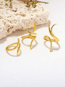 3pcs/Set Minimalist Retro European & American Style Geometric Curve Alloy Ring Set, Women Jewelry Set, Can Be Worn Separately Or Stacked, Suitable For Women's Daily, Party, Vacation, Casual And Business Wear, Great Gift For Friends And Family - Gold - View 5