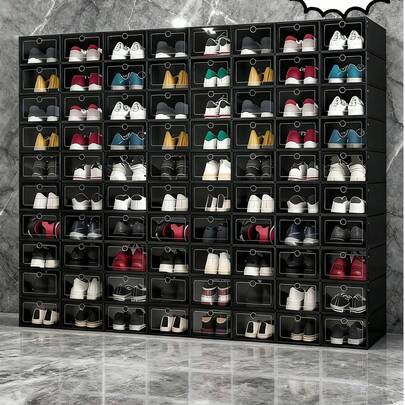 StyleTribe 6/14 Piezas Cajas de Zapatos Transparentes con Tapa -Zapatos Transparentes - Organizadores Apilables para Clóset, Ahorrador de Espacio Antipolvo | Fácil Armado, Plástico Duradero | Incluye Separadores para Tacones/Botas/Tenis, Se Pueden Usar como Cajas de Zapatos en Miniatura para Dormitorio, Casa, Entrada, Pasillo, Artículos de Sala de Estar, Organización y Almacenamiento en el Hogar