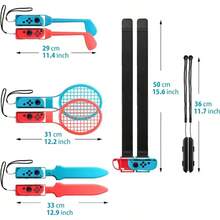 Switch Sports Accessories Bundle - 10 en 1 Kit de accesorios de la familia para juegos deportivos: raquetas de tenis, puetazos, palos de, bandas de baile de mueca, banda de mueca Joy - con - inicial - Ver 3