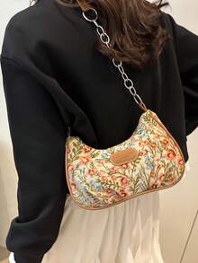 Túi đeo vai họa tiết hoa thời trang đa năng màu trơn mới, túi vuông nhỏ kiểu baguette tối giản giản dị dành cho nữ - Nhiều màu - Xem 4