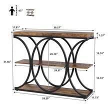 Mesas de Consola estrechas de 39 Pulgadas para Entrada, Mesa de sofá Industrial de 3 Niveles con Base Redonda de Metal y estantes de Almacenamiento para Sala de Estar, Pasillo, vestíbulo - Marrón - Ver 2
