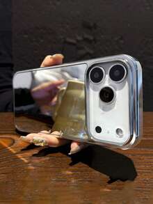 奢华镜面基础款手机壳，带化妆镜，兼容 17 Pro Max、17 Pro、16 Pro Max、15 Pro、17 Air、14 Plus、13 Pro、12、11，电镀银边框，防震后盖，生日礼物，周年纪念礼物 - 銀色 - 查看 2