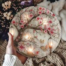 Tranh treo tường bằng nhôm cổ điển 8x8 inch với hoa anh đào và đèn lồng cảnh đêm, chống thấm nước và gỉ sét, thích hợp cho gia đình, quán cà phê, trang trí sân vườn, sử dụng trong nhà/ngoài trời, trang trí phòng, có lỗ ngẫu nhiên ở trên/dưới/trái/phải - Nhiều màu - Xem 4