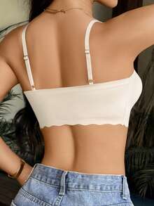 1件装女士无缝无钢圈舒适亲肤性感波浪边可拆卸衬垫可调节肩带文胸 - 白色 - 查看 2