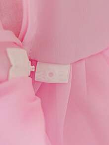 Vestido de princesa con cola para niñas pequeñas, de unicolor, cuello redondo, espalda con lazo de mariposa de organza, adecuado para niña de las flores, boda, salida - Rosa - Ver 10