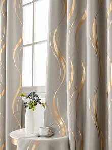 1 pieza Cortina con patrón de onda de agua con lámina de oro para sala de estar y dormitorio - Gris - Ver 4