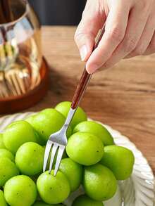 6件套奢华复古不锈钢甜点勺叉套装，优雅欧式蛋糕咖啡餐具 - 卡其色 - 查看 4