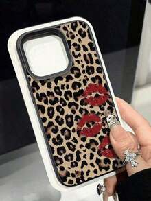 1pc Cute Vintage Leopard Cherry Heart Pattern Textured Soft Anti-Drop Anti-Skid Protective Phone Case, Compatible With Apple And Smartphonesfunda Para Phone,Apple16,Cover De Phone,Cell Phone Case,Funda Para Apple 17 Pro - Màu hỗn hợp - Xem 2