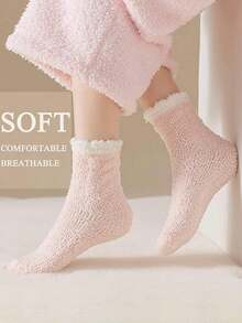 5 đôi/10 đôi tất nữ mùa thu/đông bằng vải lông san hô phối màu tương phản, thoải mái, ấm áp, thích hợp mặc ở nhà và ngủ. - Nhiều màu - Xem 3