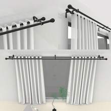 0.748 Inch - 0.63 Inch Black Double Rod Curtain Rod Set, Length 60 To 147 Inches. Fits 55 To 142 Inch Windows, Classic Dual Small Ball Finials, Suitable For Sheer And Blackout Curtains, Bedroom, Living Room, Farmhouse - Black - View 7