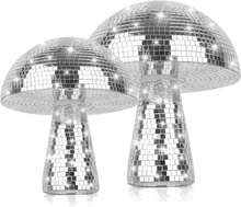2 Sets Disco-Pilze, Disco-Pilze in Queen-Size, Disco-Pilze mit Spiegel, silberne Disco-Pilze, Discokugel-Dekoration, Disco-Pilz-Dekoration für Zuhause, Bühnenrequisiten, Spielrequisiten, Weihnachten - Silber - Übersicht 1