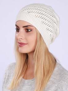 1pc European & American Style Winter Hollow Out Beanie Hat, Women Knitted Warm Ski Cap Warm Accessories - Multicolor - View 4