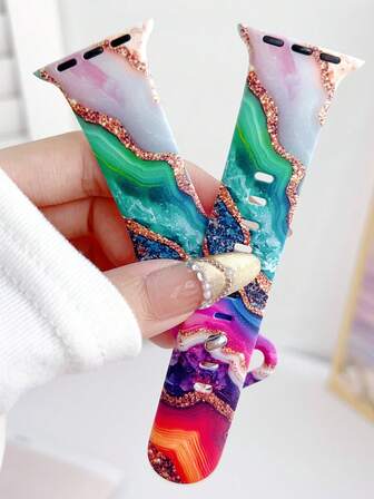 1pc Fashionable New Colorful Marble-Patterned Printed Silicone Watch Band Compatible With Apple Watch Band Strap 38mm 40mm 41mm 42mm 44mm 45mm 49mm (S10 42)Mm (S10 46)Mm, Fashionable Soft Silicone Sports Watch Strap Bands Compatible With Iwatch Series Ultra 2 S10 SE 9 8 7 SE 6 5 4 3 2 1, Perfect Gift For Christmas, Thanksgiving, New Year's Gift,Valentine's Day Gifts.