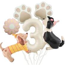 Set de 6 globos de aluminio con diseños de perros salchicha, perros pastor y huellas de perro, adecuados para decoraciones de fiestas de mascotas y fiestas de cumpleaños - Multicolor - Ver 6