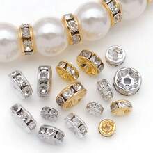 20pcs Real 18K Gold Plated Clear Crystal Rhinestone Beads Straight Flange Beads Golden Flat Round Rhinestone Bead Rondelle Crystal Metal Bead For DIY Jewelry Making - Multicolor - View 3
