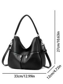 Large Capaci Leather Crossbody Bag For Middle-Aged Women Faionable Versatile Single Oulder Satchel Casual Simple Sle - Black - View 5