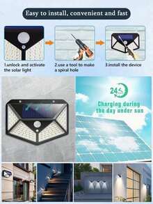 4-Side Solar Powered LED Wall Light, Wireless Weather-Resistant Outdoor Motion Sensor Security Lighting For Patio, Garden, Garage, Fence, And Front Door Entrance, Solar Exterior Lighting - Multicolor - View 10