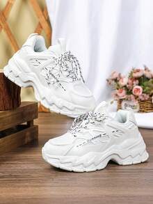 白色复古休闲运动户外健身鞋,派对风格系带经典男鞋,节日礼物厚底多功能厚底运动鞋 - 白色 - 查看 3