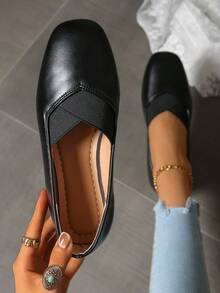 Women's Slip-On Loafers, Fashionable, Versatile, Comfortable, Square Toe, Retro Elegant, Suitable For Spring And Autumn - Black - View 4