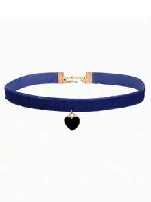 1pc Women's Retro Velvet Choker Necklace With Heart Pendant, Fashion Collar - Multicolor - View 30