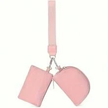 Integrated Portable Card Holder And Small Coin Purse, Multifunctional Zipper Wrist Keychain Organizer, TSA Approved, Casual Style, Polyester Material, No Power Required - 粉色 - 查看 13